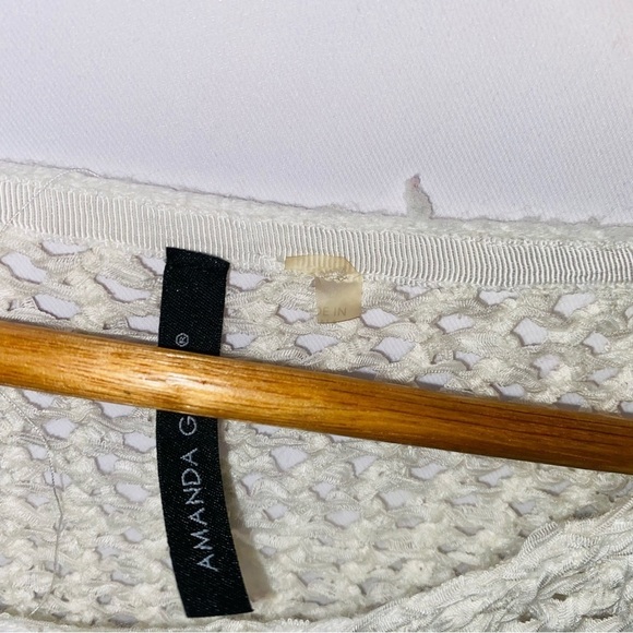 Amanda Green White Open Knit Boho Sweater M - Picture 3 of 5